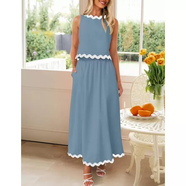 imageZESICA Womens 2024 Summer Two Piece Outfits Casual Sleeveless Tank Top and A Line Flowy Maxi Skirt Sets Vacation OutfitBlue