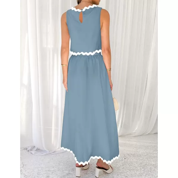 imageZESICA Womens 2024 Summer Two Piece Outfits Casual Sleeveless Tank Top and A Line Flowy Maxi Skirt Sets Vacation OutfitBlue