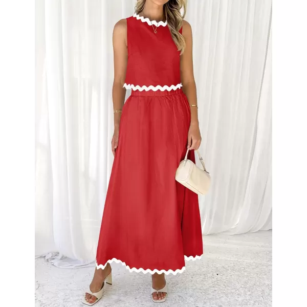 imageZESICA Womens 2024 Summer Two Piece Outfits Casual Sleeveless Tank Top and A Line Flowy Maxi Skirt Sets Vacation OutfitRed