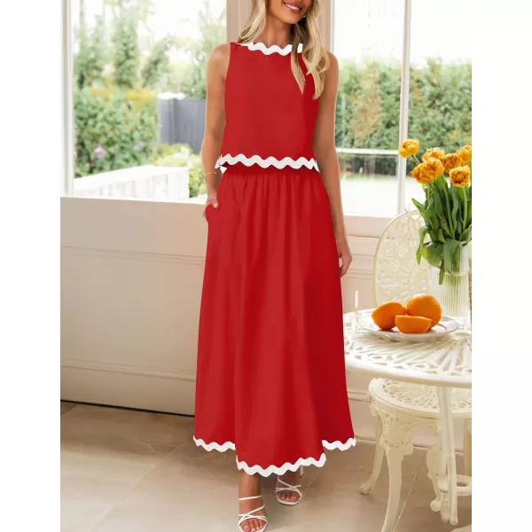 imageZESICA Womens 2024 Summer Two Piece Outfits Casual Sleeveless Tank Top and A Line Flowy Maxi Skirt Sets Vacation OutfitRed