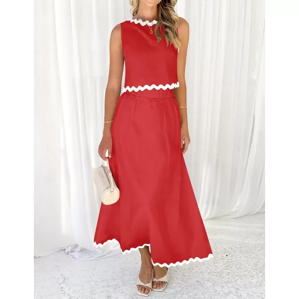imageZESICA Womens 2024 Summer Two Piece Outfits Casual Sleeveless Tank Top and A Line Flowy Maxi Skirt Sets Vacation OutfitRed