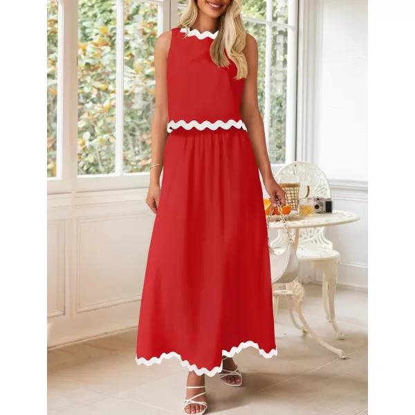 imageZESICA Womens 2024 Summer Two Piece Outfits Casual Sleeveless Tank Top and A Line Flowy Maxi Skirt Sets Vacation OutfitRed