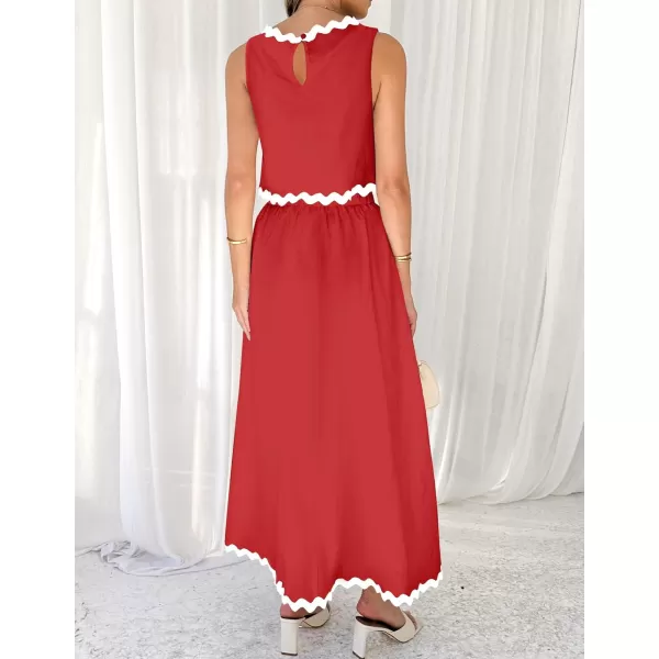 imageZESICA Womens 2024 Summer Two Piece Outfits Casual Sleeveless Tank Top and A Line Flowy Maxi Skirt Sets Vacation OutfitRed