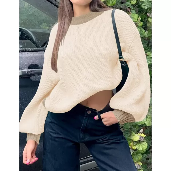 imageZESICA Womens Casual Long Sleeve Crew Neck Pullover 2024 Fall Ribbed Knit Loose Contrast Color Sweater TopsApricot