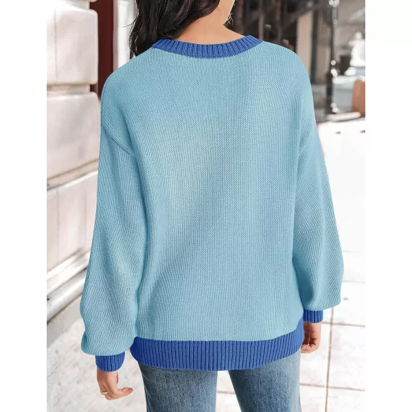 imageZESICA Womens Casual Long Sleeve Crew Neck Pullover 2024 Fall Ribbed Knit Loose Contrast Color Sweater TopsBlue