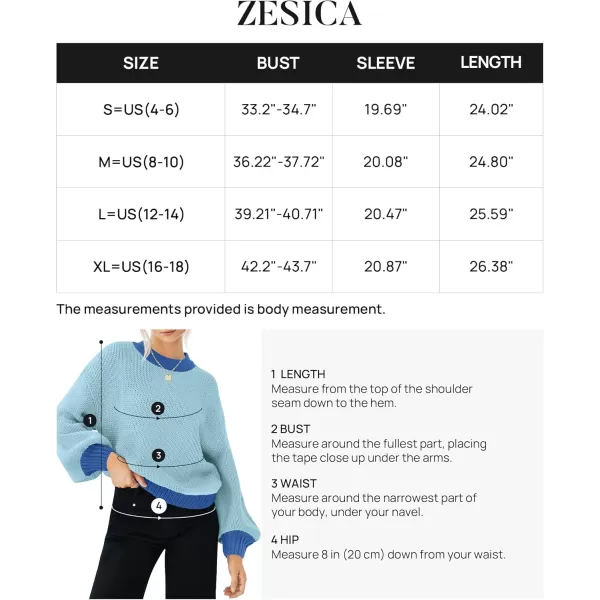 imageZESICA Womens Casual Long Sleeve Crew Neck Pullover 2024 Fall Ribbed Knit Loose Contrast Color Sweater TopsBlue