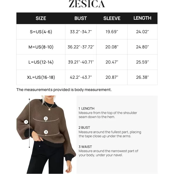 imageZESICA Womens Casual Long Sleeve Crew Neck Pullover 2024 Fall Ribbed Knit Loose Contrast Color Sweater TopsBrown