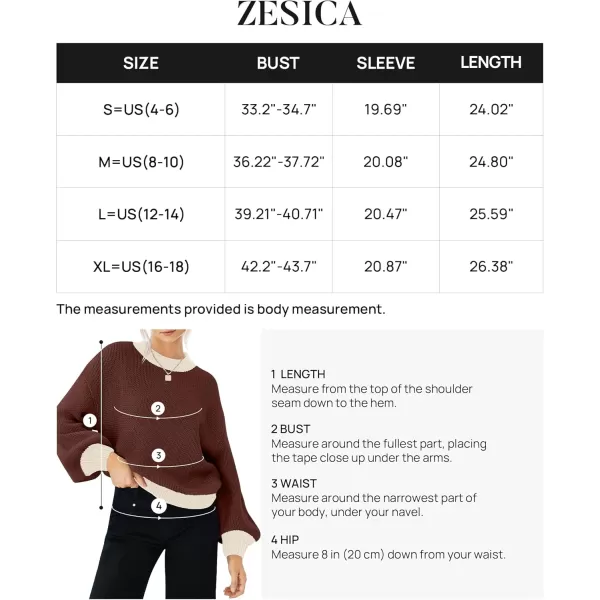 imageZESICA Womens Casual Long Sleeve Crew Neck Pullover 2024 Fall Ribbed Knit Loose Contrast Color Sweater TopsCoffee