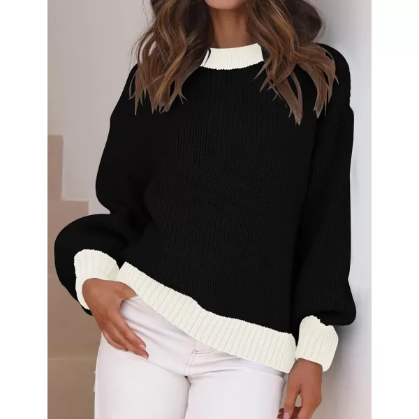 imageZESICA Womens Casual Long Sleeve Crew Neck Pullover 2024 Fall Ribbed Knit Loose Contrast Color Sweater TopsDark