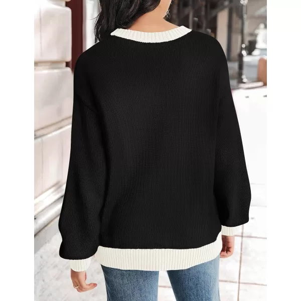 imageZESICA Womens Casual Long Sleeve Crew Neck Pullover 2024 Fall Ribbed Knit Loose Contrast Color Sweater TopsDark