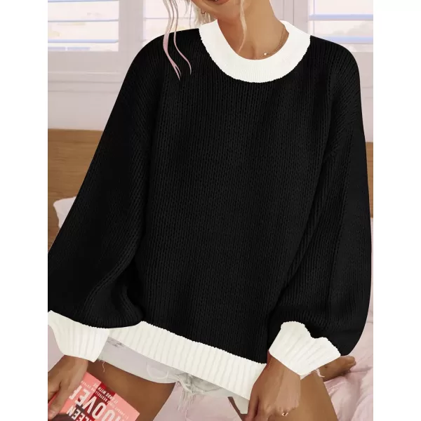 imageZESICA Womens Casual Long Sleeve Crew Neck Pullover 2024 Fall Ribbed Knit Loose Contrast Color Sweater TopsDark
