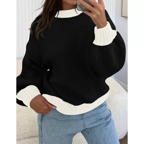 imageZESICA Womens Casual Long Sleeve Crew Neck Pullover 2024 Fall Ribbed Knit Loose Contrast Color Sweater TopsDark