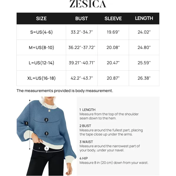 imageZESICA Womens Casual Long Sleeve Crew Neck Pullover 2024 Fall Ribbed Knit Loose Contrast Color Sweater TopsDustyblue