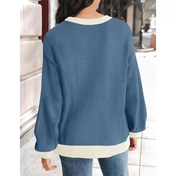 imageZESICA Womens Casual Long Sleeve Crew Neck Pullover 2024 Fall Ribbed Knit Loose Contrast Color Sweater TopsDustyblue