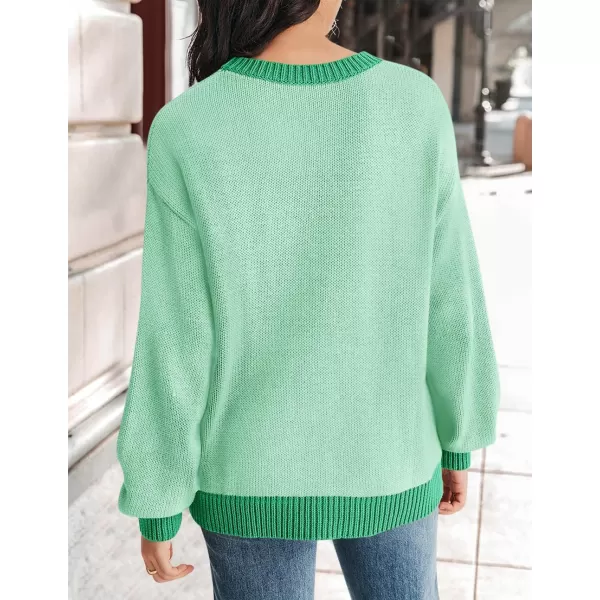 imageZESICA Womens Casual Long Sleeve Crew Neck Pullover 2024 Fall Ribbed Knit Loose Contrast Color Sweater TopsGreen