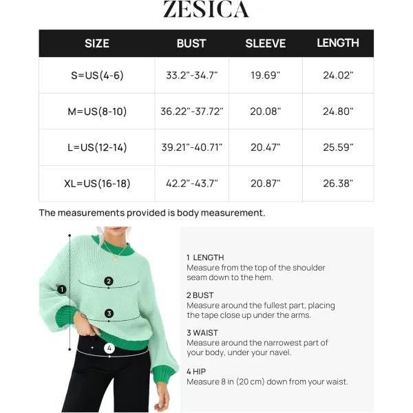 imageZESICA Womens Casual Long Sleeve Crew Neck Pullover 2024 Fall Ribbed Knit Loose Contrast Color Sweater TopsGreen