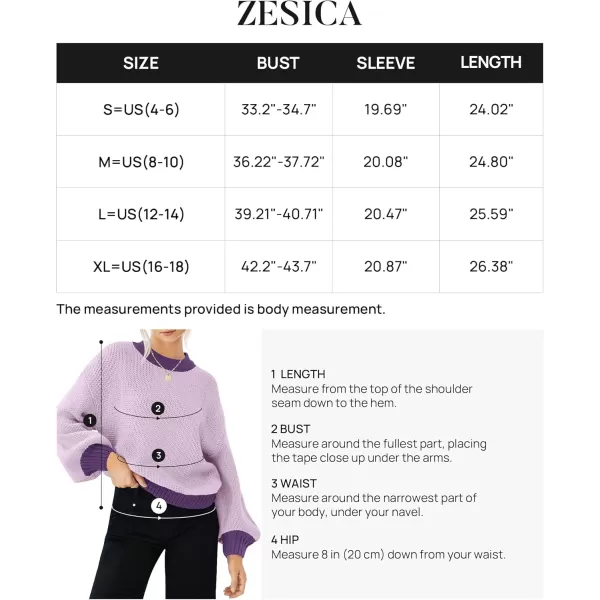 imageZESICA Womens Casual Long Sleeve Crew Neck Pullover 2024 Fall Ribbed Knit Loose Contrast Color Sweater TopsPurple