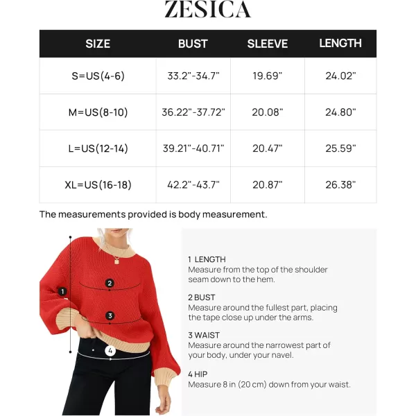 imageZESICA Womens Casual Long Sleeve Crew Neck Pullover 2024 Fall Ribbed Knit Loose Contrast Color Sweater TopsRed