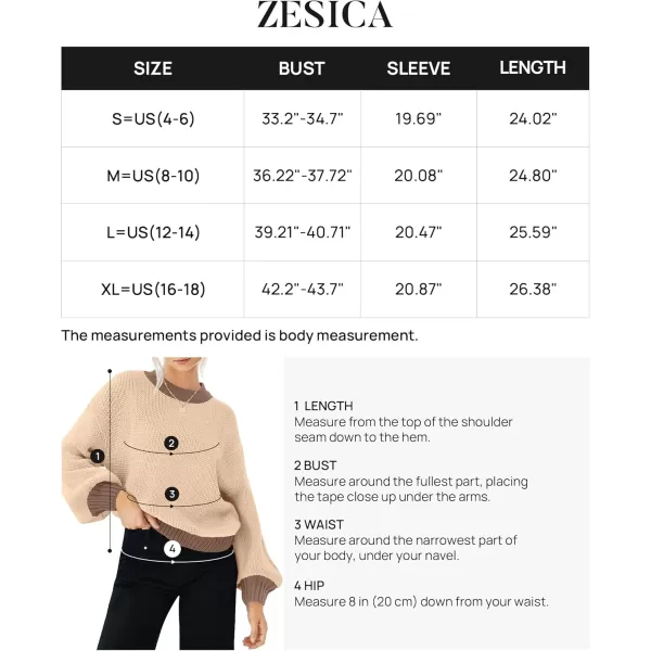 imageZESICA Womens Casual Long Sleeve Crew Neck Pullover 2024 Fall Ribbed Knit Loose Contrast Color Sweater TopsToffee