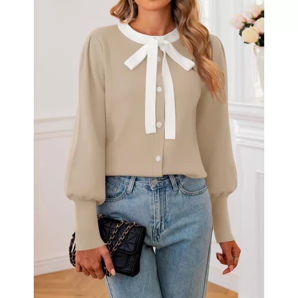 imageZESICA Womens Fall Winter Cardigan Sweaters Long Lantern Sleeve Open Front Button Down Comfy Knitted Outerwear CoatApricot