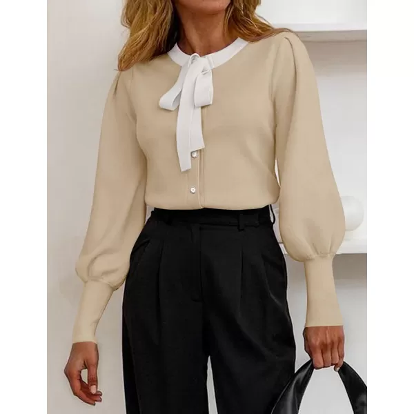 imageZESICA Womens Fall Winter Cardigan Sweaters Long Lantern Sleeve Open Front Button Down Comfy Knitted Outerwear CoatApricot