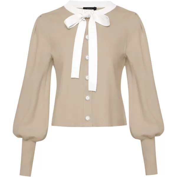 imageZESICA Womens Fall Winter Cardigan Sweaters Long Lantern Sleeve Open Front Button Down Comfy Knitted Outerwear CoatApricot