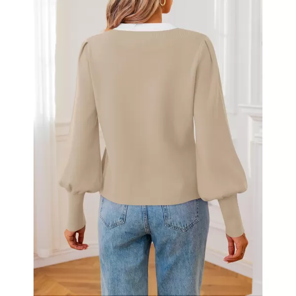 imageZESICA Womens Fall Winter Cardigan Sweaters Long Lantern Sleeve Open Front Button Down Comfy Knitted Outerwear CoatApricot