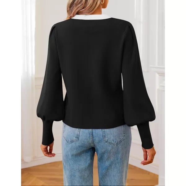 imageZESICA Womens Fall Winter Cardigan Sweaters Long Lantern Sleeve Open Front Button Down Comfy Knitted Outerwear CoatBlack