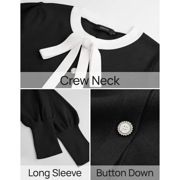 imageZESICA Womens Fall Winter Cardigan Sweaters Long Lantern Sleeve Open Front Button Down Comfy Knitted Outerwear CoatBlack