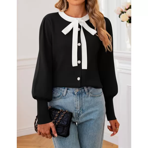 imageZESICA Womens Fall Winter Cardigan Sweaters Long Lantern Sleeve Open Front Button Down Comfy Knitted Outerwear CoatBlack