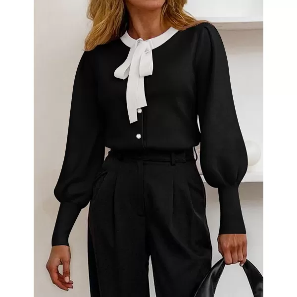 imageZESICA Womens Fall Winter Cardigan Sweaters Long Lantern Sleeve Open Front Button Down Comfy Knitted Outerwear CoatBlack