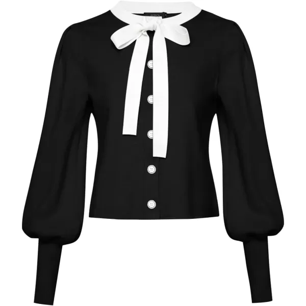 imageZESICA Womens Fall Winter Cardigan Sweaters Long Lantern Sleeve Open Front Button Down Comfy Knitted Outerwear CoatBlack