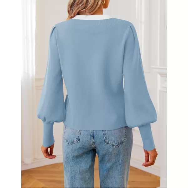 imageZESICA Womens Fall Winter Cardigan Sweaters Long Lantern Sleeve Open Front Button Down Comfy Knitted Outerwear CoatBlue