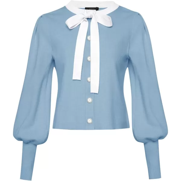 imageZESICA Womens Fall Winter Cardigan Sweaters Long Lantern Sleeve Open Front Button Down Comfy Knitted Outerwear CoatBlue