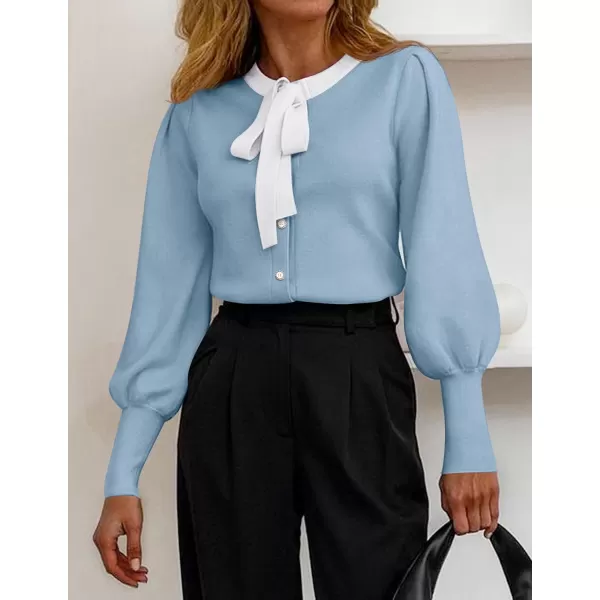 imageZESICA Womens Fall Winter Cardigan Sweaters Long Lantern Sleeve Open Front Button Down Comfy Knitted Outerwear CoatBlue