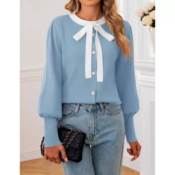imageZESICA Womens Fall Winter Cardigan Sweaters Long Lantern Sleeve Open Front Button Down Comfy Knitted Outerwear CoatBlue
