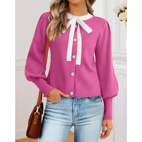 imageZESICA Womens Fall Winter Cardigan Sweaters Long Lantern Sleeve Open Front Button Down Comfy Knitted Outerwear CoatPink