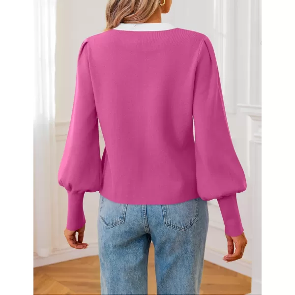 imageZESICA Womens Fall Winter Cardigan Sweaters Long Lantern Sleeve Open Front Button Down Comfy Knitted Outerwear CoatPink