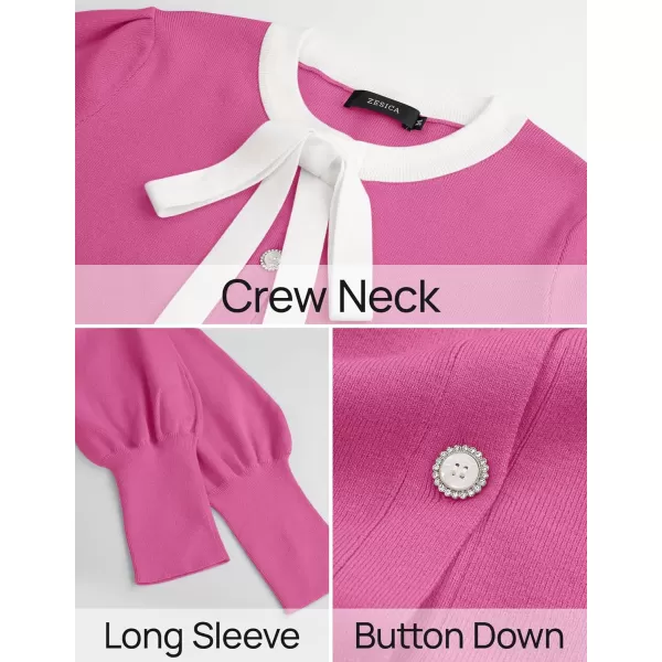 imageZESICA Womens Fall Winter Cardigan Sweaters Long Lantern Sleeve Open Front Button Down Comfy Knitted Outerwear CoatPink