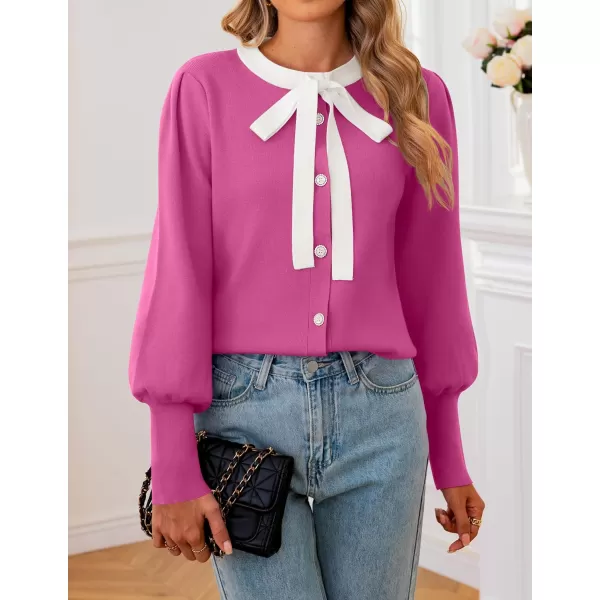 imageZESICA Womens Fall Winter Cardigan Sweaters Long Lantern Sleeve Open Front Button Down Comfy Knitted Outerwear CoatPink