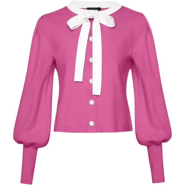 imageZESICA Womens Fall Winter Cardigan Sweaters Long Lantern Sleeve Open Front Button Down Comfy Knitted Outerwear CoatPink