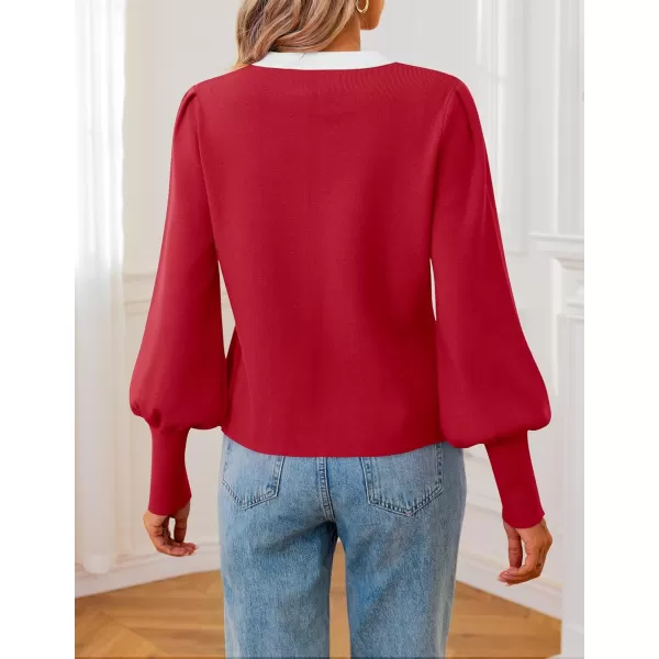 imageZESICA Womens Fall Winter Cardigan Sweaters Long Lantern Sleeve Open Front Button Down Comfy Knitted Outerwear CoatRed
