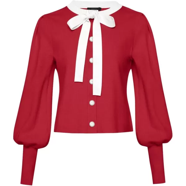 imageZESICA Womens Fall Winter Cardigan Sweaters Long Lantern Sleeve Open Front Button Down Comfy Knitted Outerwear CoatRed