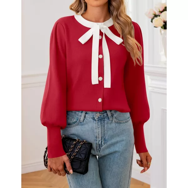 imageZESICA Womens Fall Winter Cardigan Sweaters Long Lantern Sleeve Open Front Button Down Comfy Knitted Outerwear CoatRed