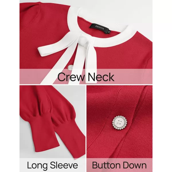 imageZESICA Womens Fall Winter Cardigan Sweaters Long Lantern Sleeve Open Front Button Down Comfy Knitted Outerwear CoatRed