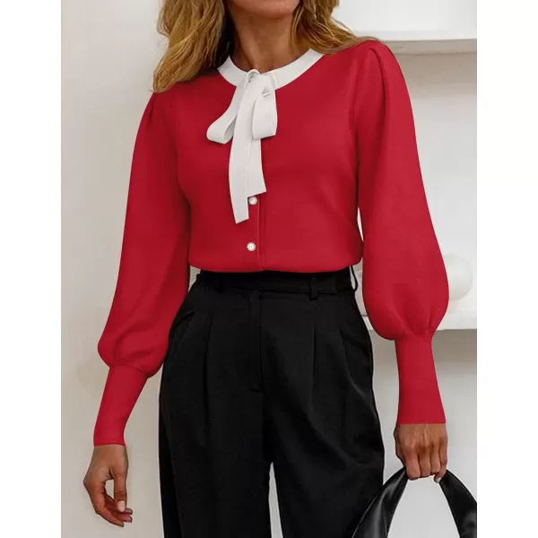 imageZESICA Womens Fall Winter Cardigan Sweaters Long Lantern Sleeve Open Front Button Down Comfy Knitted Outerwear CoatRed