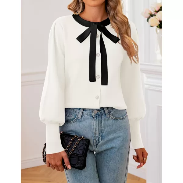 imageZESICA Womens Fall Winter Cardigan Sweaters Long Lantern Sleeve Open Front Button Down Comfy Knitted Outerwear CoatWhite