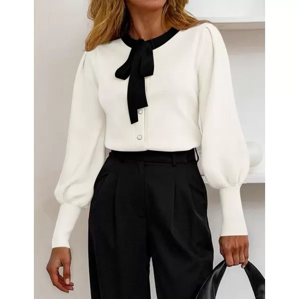 imageZESICA Womens Fall Winter Cardigan Sweaters Long Lantern Sleeve Open Front Button Down Comfy Knitted Outerwear CoatWhite