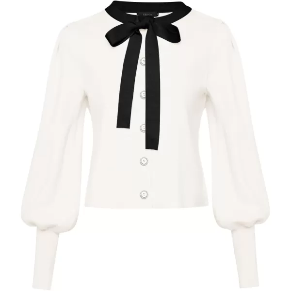 imageZESICA Womens Fall Winter Cardigan Sweaters Long Lantern Sleeve Open Front Button Down Comfy Knitted Outerwear CoatWhite