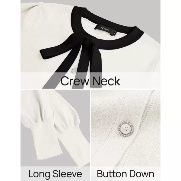 imageZESICA Womens Fall Winter Cardigan Sweaters Long Lantern Sleeve Open Front Button Down Comfy Knitted Outerwear CoatWhite